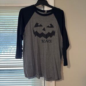 Gray and Black Halloween Raglan Tee